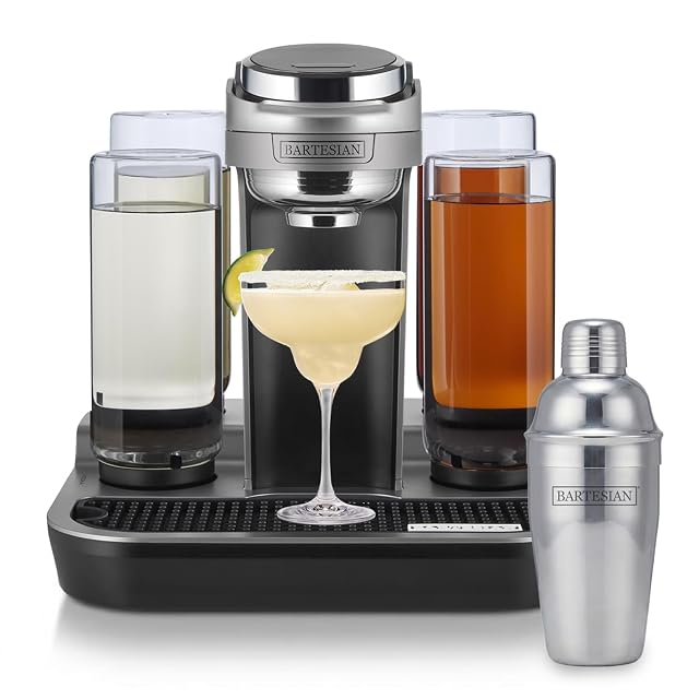 Bartesian Premier cocktail maker with spirit bottles and stainless steel shaker