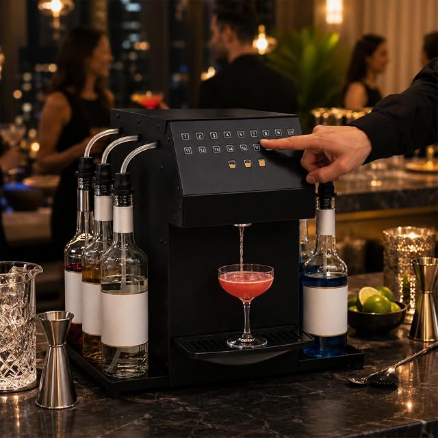 XIVUIFOI automatic cocktail maker machine with six bottle stations and touch panel