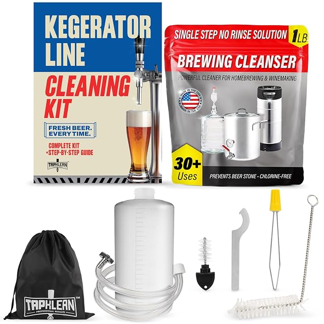 Escentile kegerator cleaning kit with beer line cleaner, coupler and brushes
