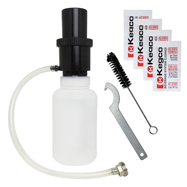 Kegco black one quart beer line cleaning kit bottle with cleaner packets