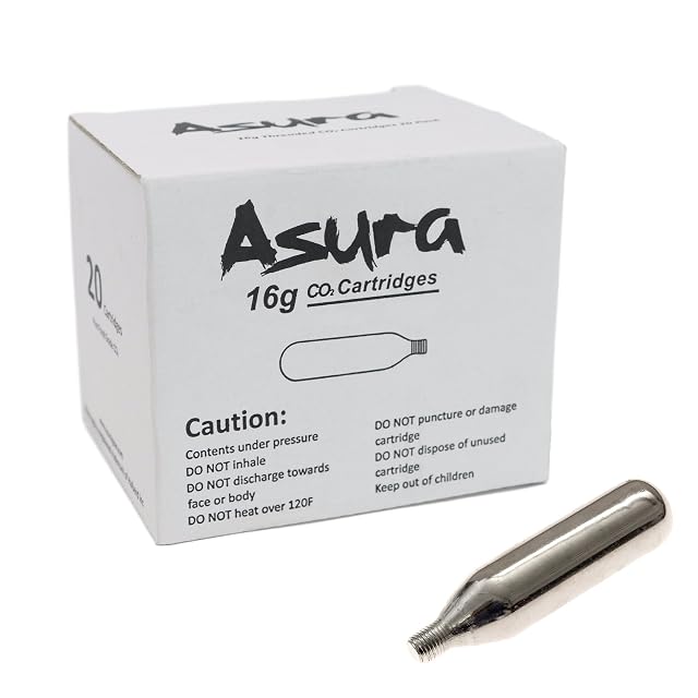 Asura 16 gram threaded CO2 cartridges, twenty count box