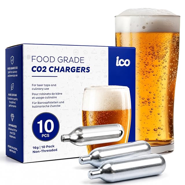ICO 16 gram non-threaded food grade CO2 cartridges, ten pack