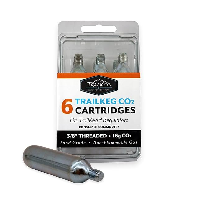 TrailKeg 16 gram threaded food grade CO2 cartridges, six pack