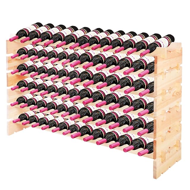 GOPLUS modular wine rack, natural pine