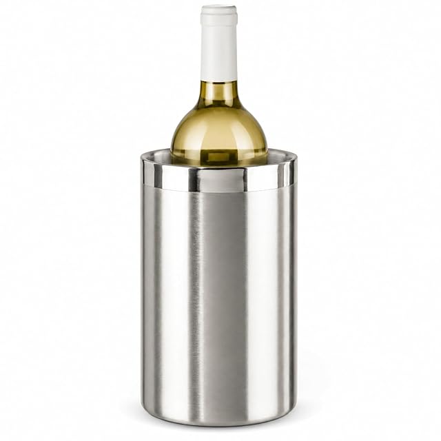OGGI double wall stainless steel insulated wine cooler on a table