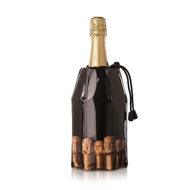 Vacu Vin Rapid Ice champagne cooler sleeve in black on a bottle