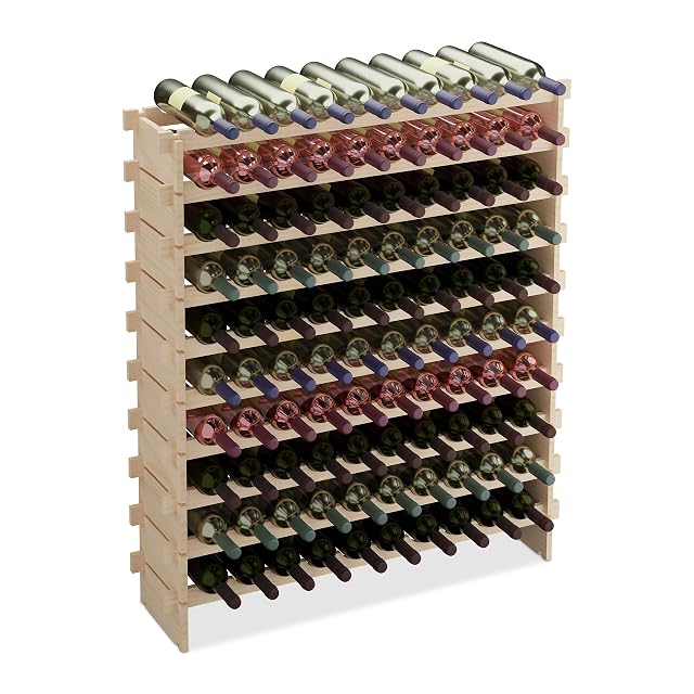 Relaxdays stackable wine rack, natural pine