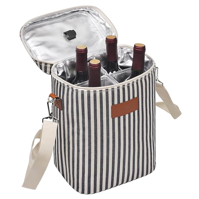 Tirrinia blue and white striped four bottle insulated wine tote carrier