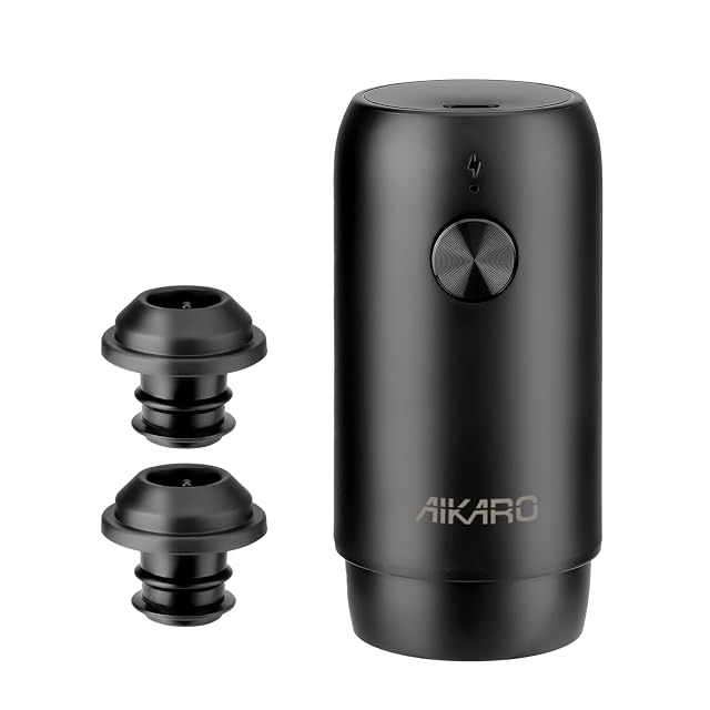 AIKARO electric wine saver vacuum pump with two bottle stoppers