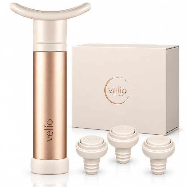 Velio wine saver vacuum pump with three stoppers in a gift box