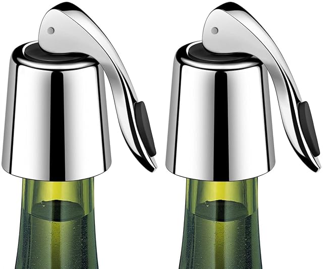 ERHIRY press-to-seal wine stoppers in stainless steel, two pack
