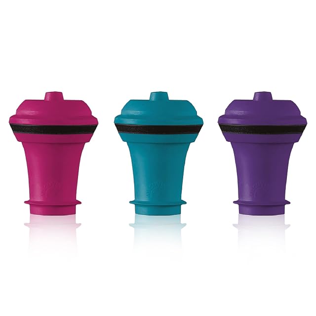 Vacu Vin vacuum wine bottle stoppers, three pack in pink blue and purple
