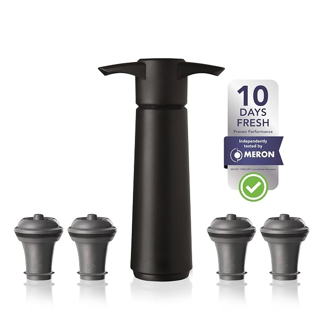 Vacu Vin Original wine pump with four vacuum wine stoppers in black
