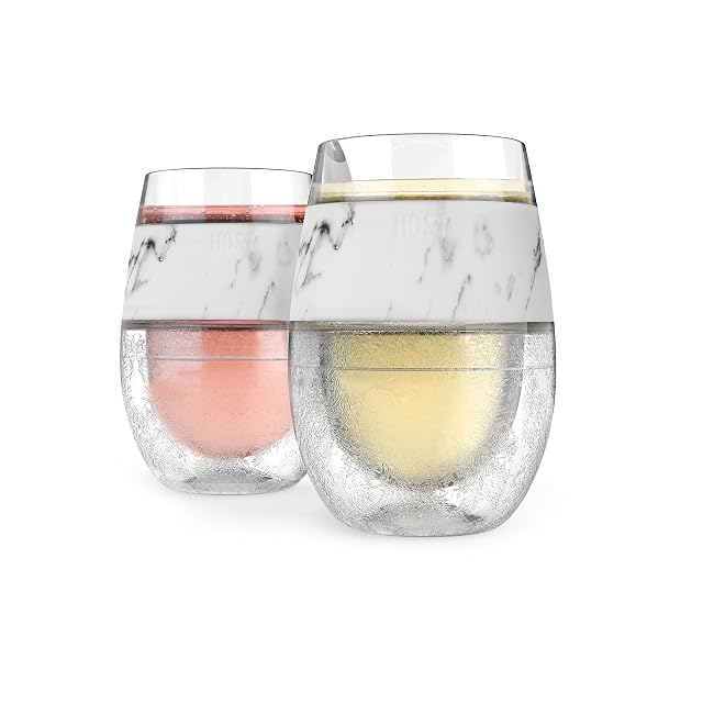 Host Wine Freeze marble plastic double wall insulated wine cups, set of two
