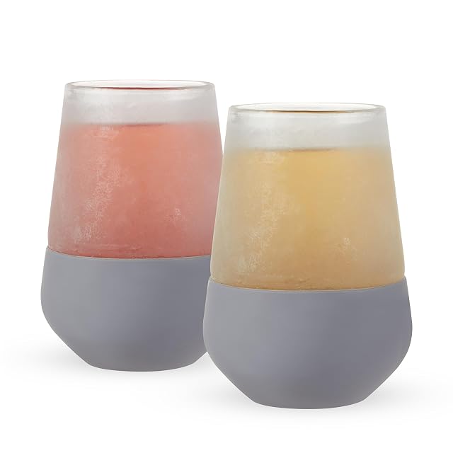Host Wine Freeze grey real glass insulated wine tumblers, set of two