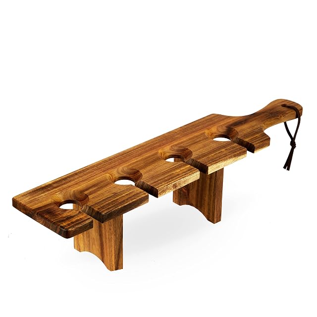 Twine acacia wood wine flight serving board with four cutouts