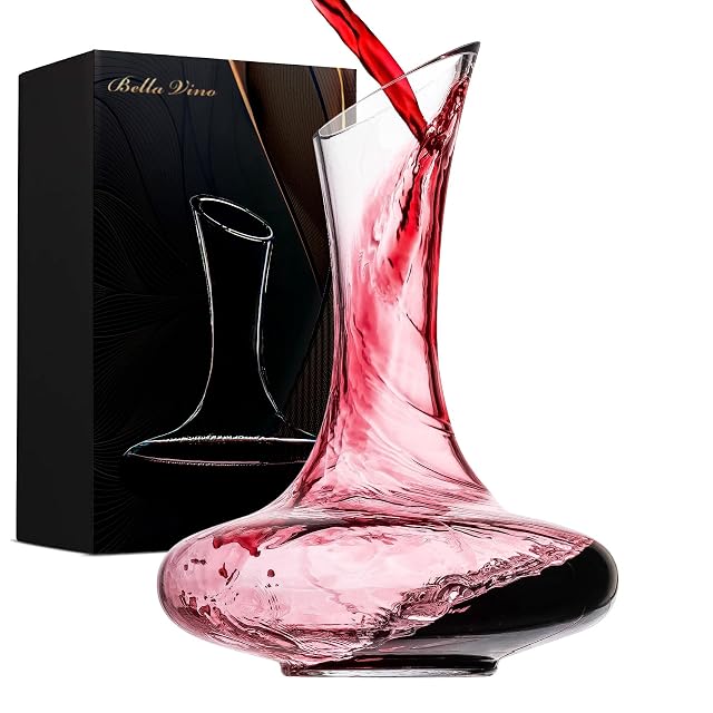 Bella Vino large hand-blown crystal red wine decanter with aerator pourer