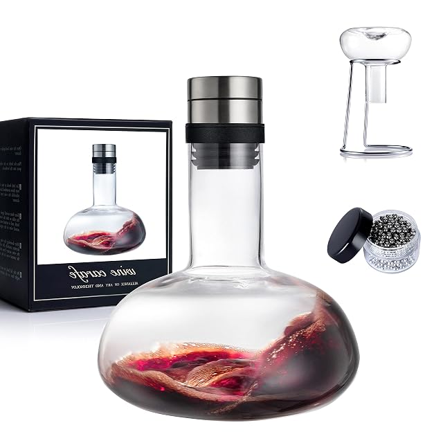 YouYah crystal wine decanter set with drying stand, cleaning beads and aerator lid