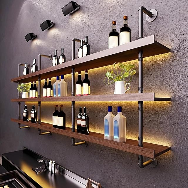 Dawselod wall mounted solid wood wine rack with LED light strip