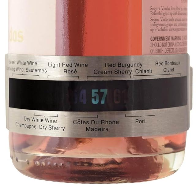 Wine bottle thermometer collar with digital display on a bottle