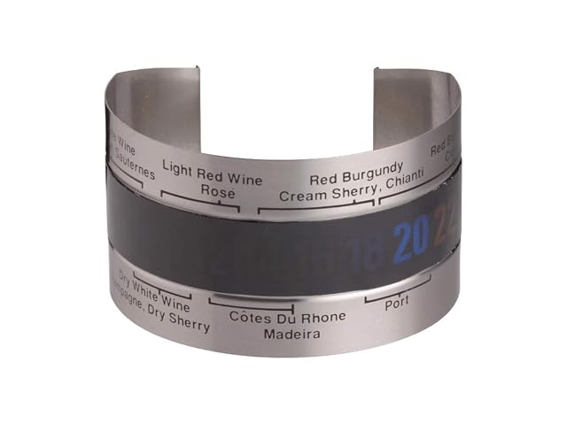 BarCraft stainless steel wine thermometer bracelet on a bottle